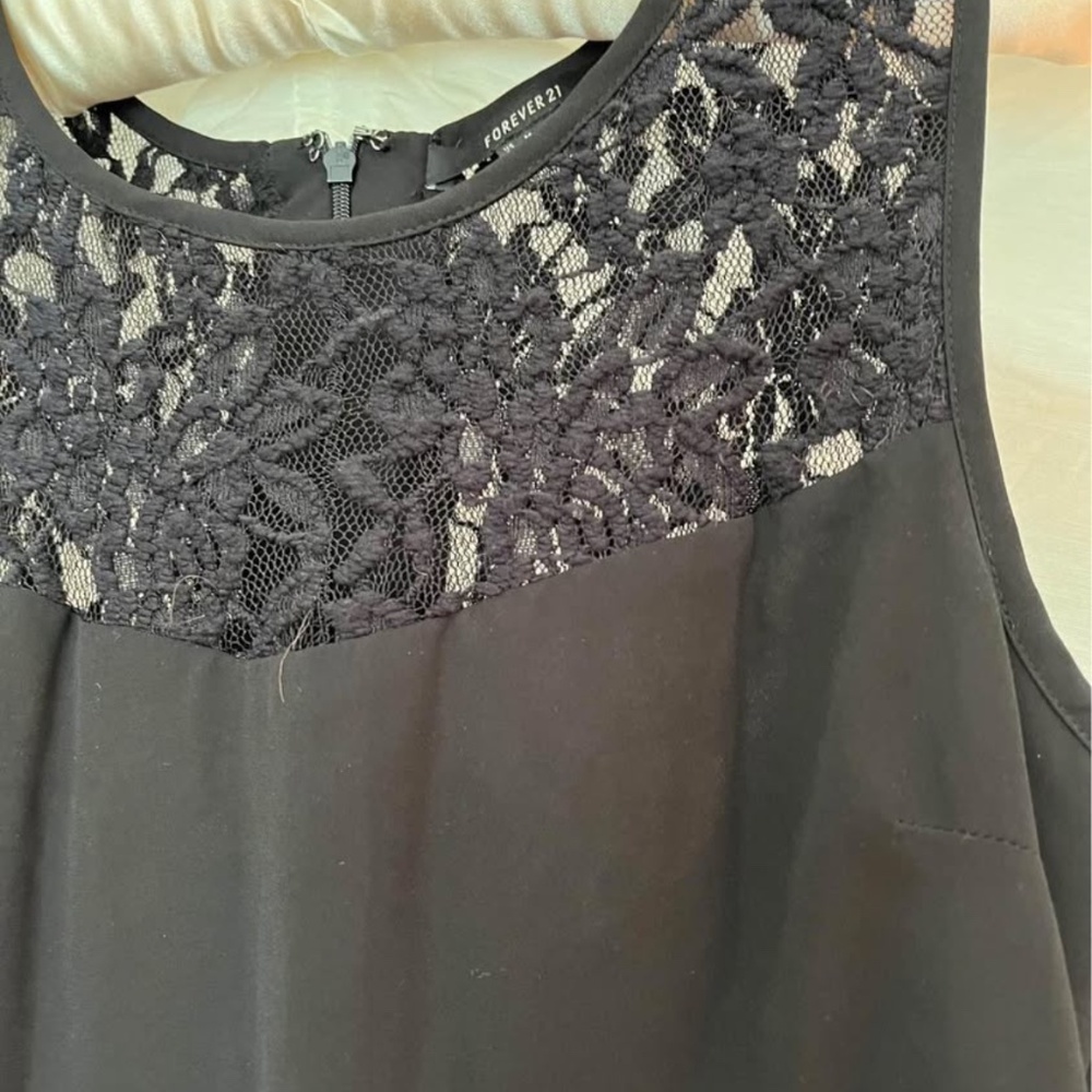 Black lace Fit And Flare Dress With Lace Midriff Cutouts, Size Medium - Picture 4 of 7